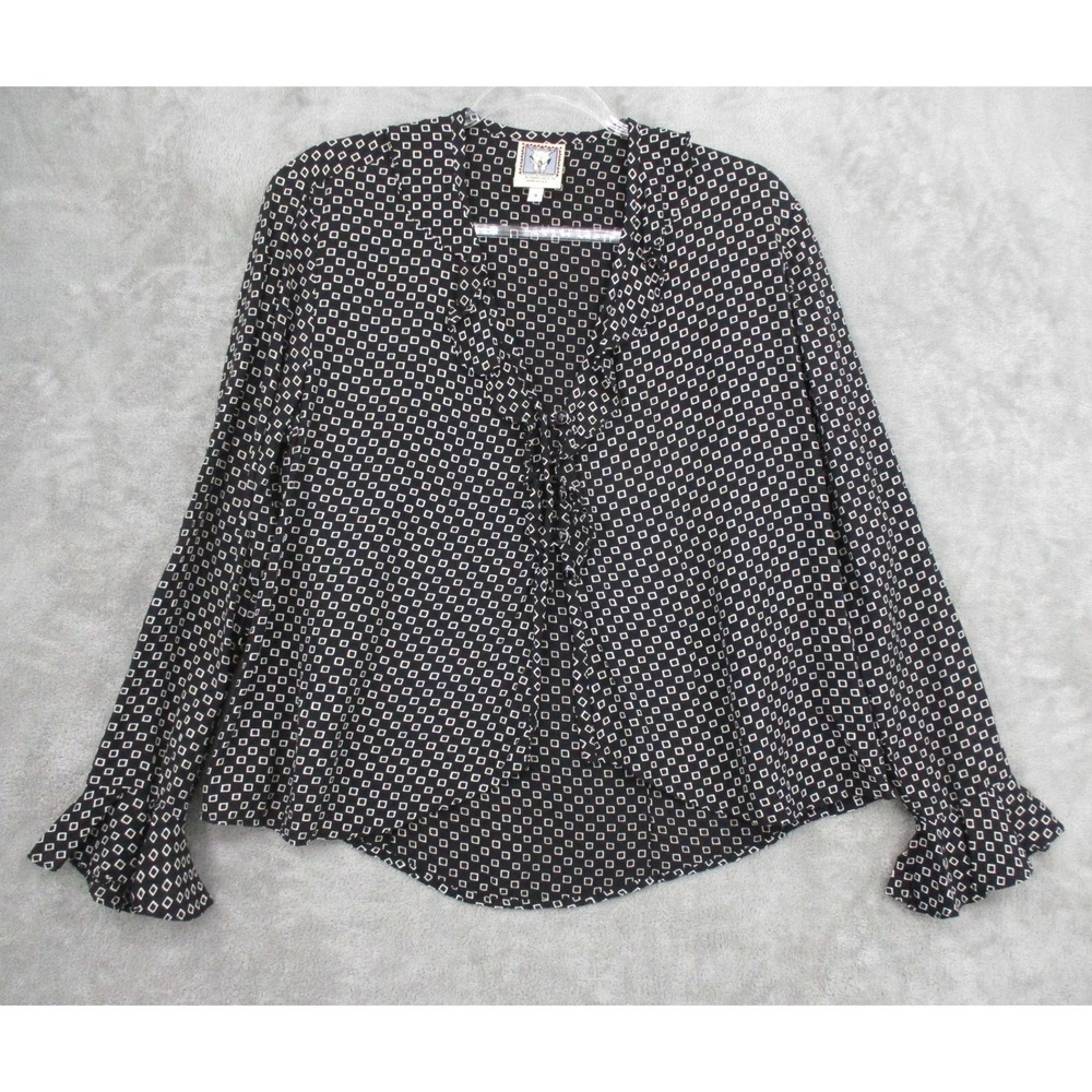 Vintage Desert‎ West Blouse Women Small Diamond Ruffle Button Southwestern Black